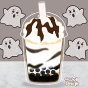 Spooky bubble tea with ghost stickers