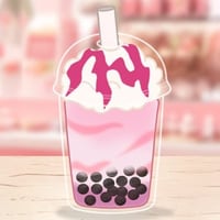Bubble tea cup with pink swirls