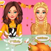 Cute friends hosting Thanksgiving dinner