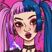 Cartoon E-girl in a punk vest and neon eyeliner