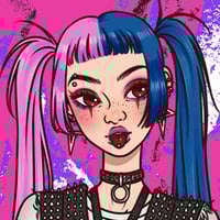 Cartoon E-girl in a punk vest and neon eyeliner