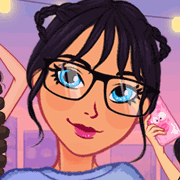 Brunette girl in a kawaii anime world