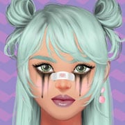 E-girl with aqua hair and hearts