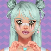 E-girl with aqua hair and hearts
