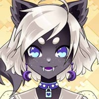 Kawaii grey cat girl in anime style