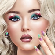 Close-up of a pastel aesthetic makeup girl with soft shimmer eyeshadow, glossy lips, and floral crown