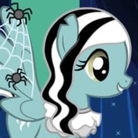 Green pony with black and white striped hair