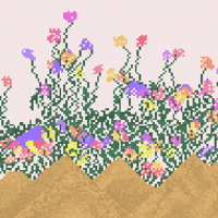 Purple flowers made of pixels