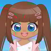 Happy chibi girl with brown pigtails