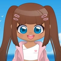 Happy chibi girl with brown pigtails