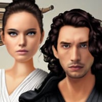 Rey and Ben Solo in the desert