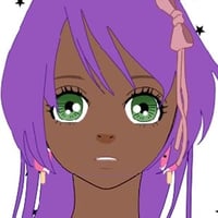Anime latina girl with purple hair and green eyes