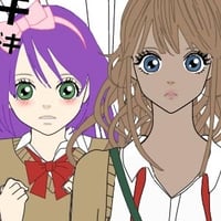 A purple haired and a brunette college girls impressed by what they see