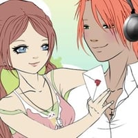 Brunette girl with a love letter from her boyfriend with orange hair