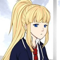 Anime college blond girl sad or disappointed at school.