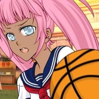 Anime college pink haired girl about to get hit by ball