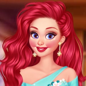 Princess Ariel in a new, blue gown with sparkles