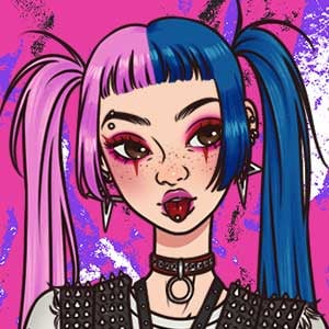Cartoon E-girl in a punk vest and neon eyeliner