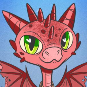 Super kawaii red baby dragon with green eyes