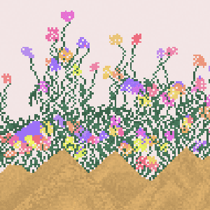 Purple flowers made of pixels