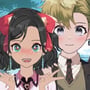 Cute boy and girl anime couple using hand signs