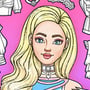 A fashion doll in a pink themed interface