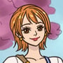 Nami from One Piece in her striped blue shirt
