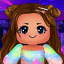 Roblox girl avatar with brown hair and rainbow shirt