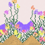 Purple flowers made of pixels
