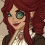 Craft gorgeous steampunk fashions for female characters! Redhead steampunk girl with a monocle