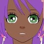 Anime latina girl with purple hair and green eyes