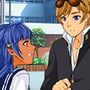 Blue haired anime girl annoyed at her blond boyfriend in High School