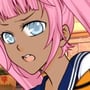 Anime college pink haired girl about to get hit by ball