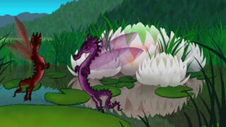 El dragón literalmente vuela custodiando el castillo de lily