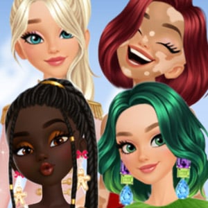 Four festive girls in cute Christmas outfits inspired by gingerbread, Nutcracker, Santa, and Grinch aesthetics