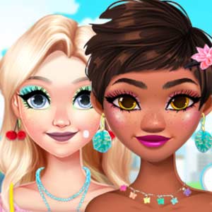 Princesses Moana and Elsa with beaded necklaces