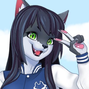 Linda chica furry de perro azul oscuro