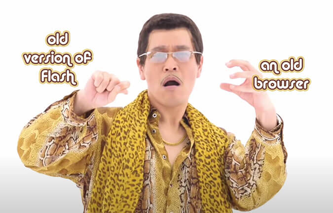 Chico Pen-Pineapple con un navegador antiguo y una versión antigua de Flash