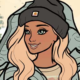 Blonde hiking girl in Carhartt hat