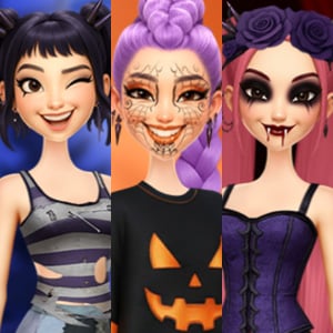 Zoey, Rumi and Mira in halloween outfits