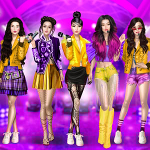 Three stylish K pop inspired girls wearing trendy denim outfits and holding drinks while posing together in a modern airport fashion scene