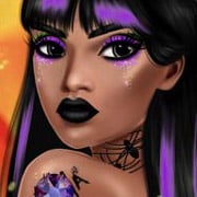 Girl in purple Halloween makeup