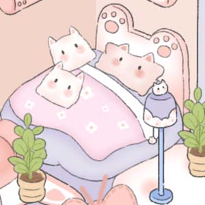 Habitación con gatito rosa kawaii