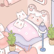 Habitación con gatito rosa kawaii