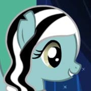 Green pony with black and white striped hair