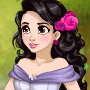 Snow White in a new purple dress
