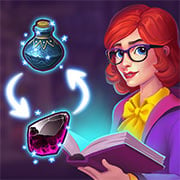 Red-headed witch sorting magical items