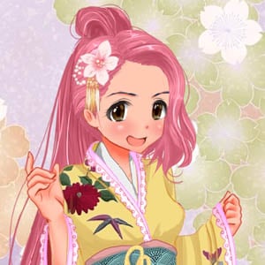 Cute pink haired girl in yellow kimono