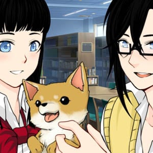 Cute anime-style, kawaii, scene creator of a boy and a girl in a school