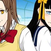 Cute anime-style, kawaii, scene creator of a girl couple in a school or college
